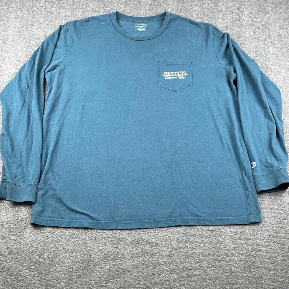 Champion Alabama Crimson Tide Long Sleeve Pocket T-Shirt Teal Blue 2XL Rainbow